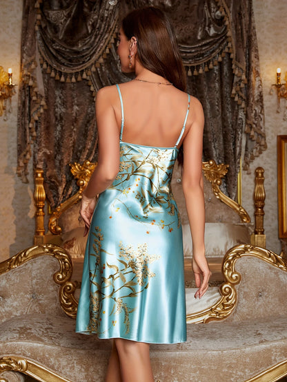 Abitino sottoveste in Satin Floreale, con spalline e collo drappeggiato