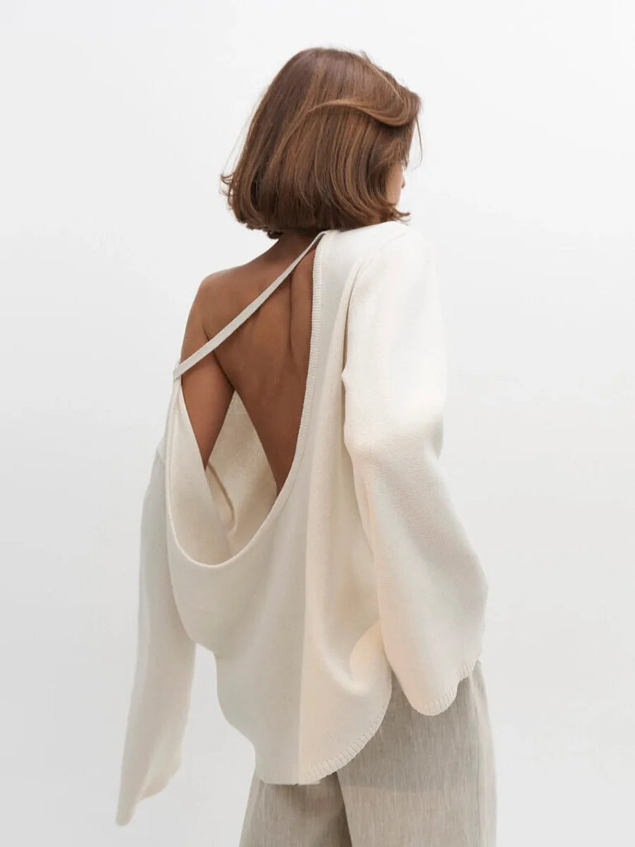Originale Maglione a Schiena Scoperta in Maglia di Cotone — Stile Minimal Chic