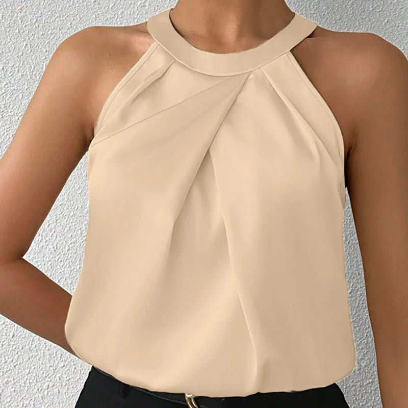 Summer Women's High End Satin Tank Shirt New Color Silk Blouse Round Neck Sleeveless Top Fashionable Elegant Female Clothing