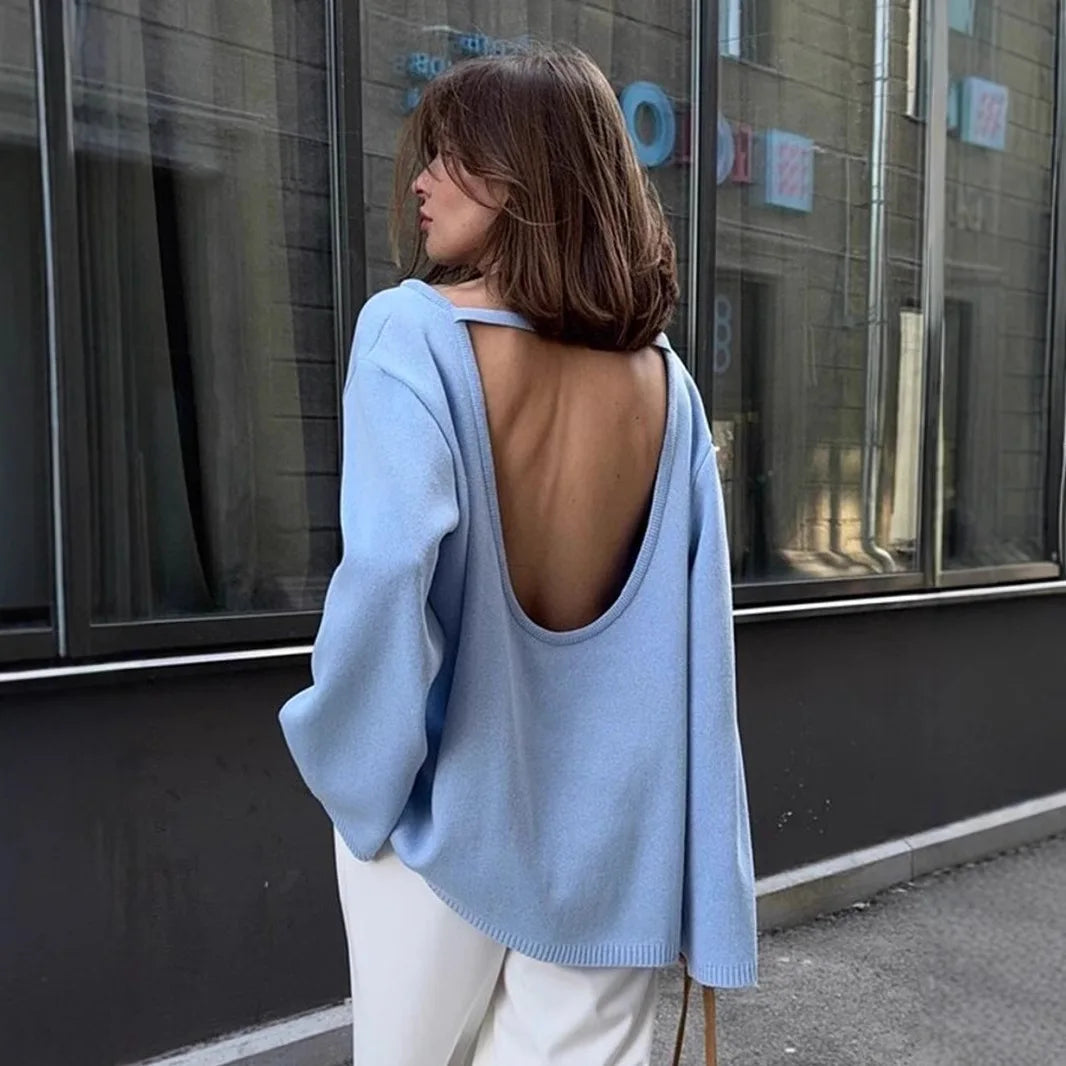 Originale Maglione a Schiena Scoperta in Maglia di Cotone — Stile Minimal Chic