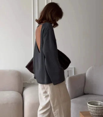 Originale Maglione a Schiena Scoperta in Maglia di Cotone — Stile Minimal Chic