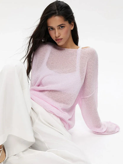 Pullover fashion a maglia traforata, scollo a barca,  vestibilità ampia, ampia gamma di colori, ideale per le sere di Primavera
