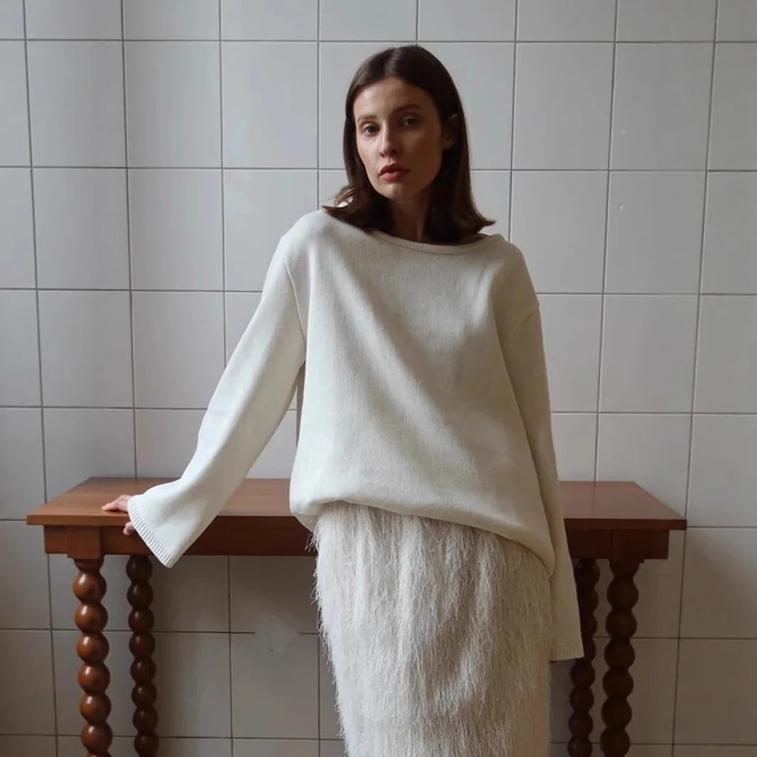 Originale Maglione a Schiena Scoperta in Maglia di Cotone — Stile Minimal Chic