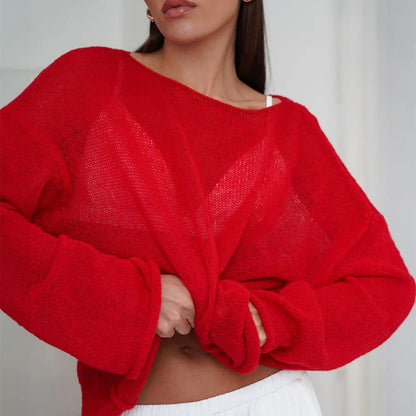 Pullover fashion a maglia traforata, scollo a barca,  vestibilità ampia, ampia gamma di colori, ideale per le sere di Primavera